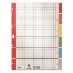 Afbeelding van Leitz 4350 A4 tabbladen | gekleurd karton | geruit voorblad | 6 tabs | 4-gaats