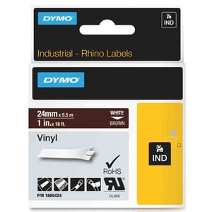 Afbeelding van DYMO 1805424 IND Rhino tape vinyl wit op bruin 24mm (origineel)