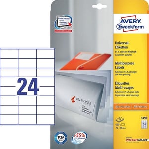 Afbeelding van Avery Zweckform 3490 universele etiketten | wit | zelfklevend | 70 mm x 36 mm | 600 etiketten