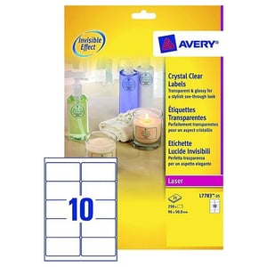 Afbeelding van Avery Zweckform L7783-25 crystal clear etiketten | 96 mm x 50,8 mm | 250 etiketten