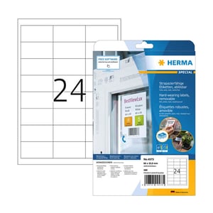Afbeelding van Herma 4573 verwijderbare folie etiketten | weerbestendig | A4 | 66 x 33,8 mm | wit | 480 etiketten