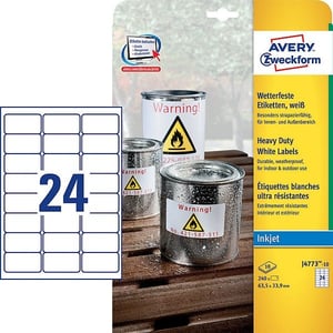Afbeelding van Avery Zweckform J4773-10 weerbestendige etiketten | 63,5 mm x 33,9 mm | 240 etiketten