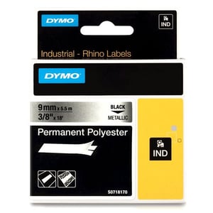 Afbeelding van DYMO S0718170 / 18485 IND Rhino tape permanent polyester zwart op metallic 9mm (origineel)