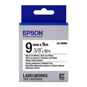 Afbeelding van Epson LK-3WBW extra klevende tape zwart op wit 9mm (origineel)