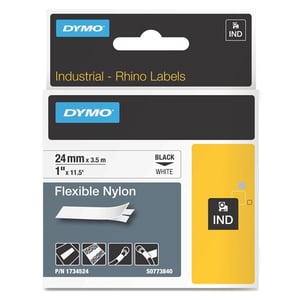 Afbeelding van DYMO 1734524 IND Rhino tape flexibel nylon zwart op wit 24mm (origineel)