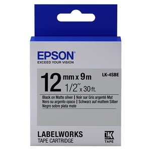 Afbeelding van Epson LK-4SBE matte tape zwart op zilver 12mm (origineel)