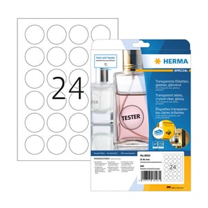 Afbeelding van Herma 8023 transparante etiketten | A4 | ø 40 mm | glashelder | 600 etiketten