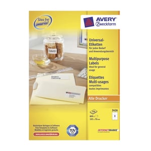 Afbeelding van Avery Zweckform 3426 universele etiketten | wit | zelfklevend | 105 mm x 70 mm | 800 etiketten