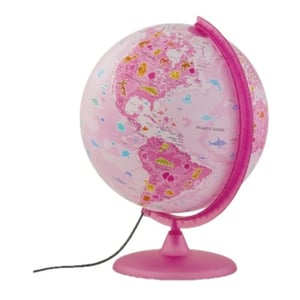 Afbeelding van Atmosphere wereldbol met verlichting | roze | met illustraties | 30 cm