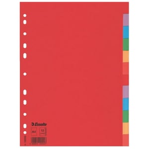 Afbeelding van Esselte 100202 A4 tabbladen | gekleurd karton | 12 tabs | 11-gaats