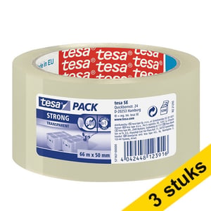 Afbeelding van Tesa Pack Strong verpakkingstape | transparant | 50 mm x 66 m | 3 rollen