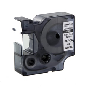 Afbeelding van DYMO S0718120 / 18489 IND Rhino tape flexibel nylon zwart op wit 19mm (huismerk)