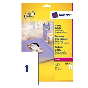 Afbeelding van Avery Zweckform L7767-40 hoogglans etiketten | 210 mm x 297 mm | 40 stuks
