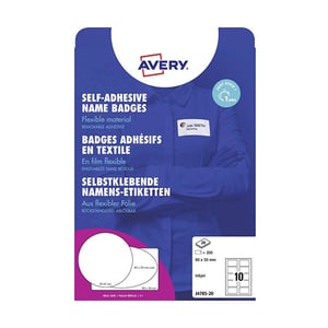Afbeelding van Avery Zweckform J4785-20 textiel etiketten | zelfklevend | 50 mm x 80 mm | wit | 200 etiketten