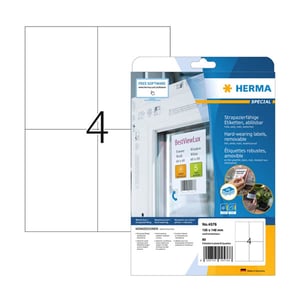 Afbeelding van Herma 4576 verwijderbare folie etiketten | weerbestendig | A4 | 105 x 148 mm | wit | 80 etiketten