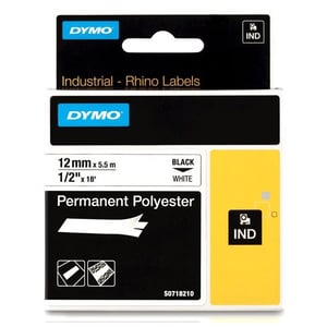 Afbeelding van DYMO S0718210 / 18483 IND Rhino tape permanent polyester zwart op wit 12mm (origineel)