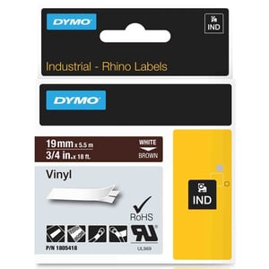 Afbeelding van DYMO 1805418 IND Rhino tape vinyl wit op bruin 19mm (origineel)