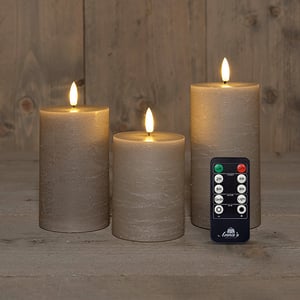 Afbeelding van Anna Collection LED Kaars | 3D vlam | Taupe | 3 stuks