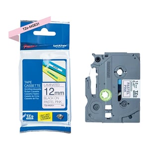 Afbeelding van Brother TZe-MQE31 tape zwart op pastel roze 12 mm (origineel)