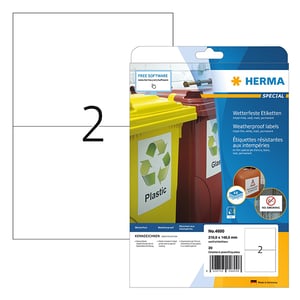 Afbeelding van Herma 4600 inkjet etiketten | weerbestendig | A4 | 210 x 148 mm | wit | 20 etiketten