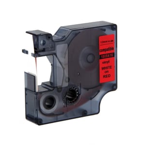 Afbeelding van DYMO 1805416 IND Rhino tape vinyl wit op rood 12mm (huismerk)