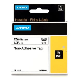 Afbeelding van DYMO S0718380 / 18113 IND Rhino tape niet-klevend zwart op wit 12mm (origineel)