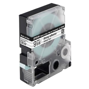Afbeelding van Epson LC-3TBW9 extra klevende tape zwart op transparant 9 mm (9m)