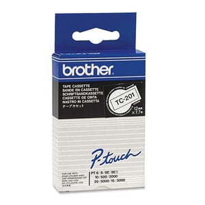 Afbeelding van Brother TC-201 tape zwart op wit 12mm x 7,7m (origineel)