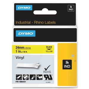 Afbeelding van DYMO 1805431 IND Rhino tape vinyl zwart op geel 24mm (origineel)