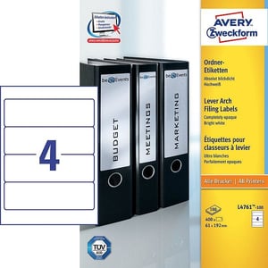 Afbeelding van Avery Zweckform L4761-100 printbare rugetiketten | wit | zelfklevend | breed | 61 mm x 192 mm | 400 etiketten