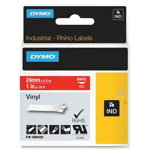 Afbeelding van DYMO 1805429 IND Rhino tape vinyl wit op rood 24mm (origineel)