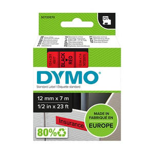 Afbeelding van DYMO S0720570 / 45017 tape zwart op rood 12mm (origineel)