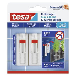 Afbeelding van Tesa verstelbare klevende spijker | tegels en metaal | wit | 3 kg (per stuk) | 2 stuks