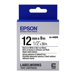 Afbeelding van Epson LK-4WBW extra klevende tape zwart op wit 12mm (origineel)