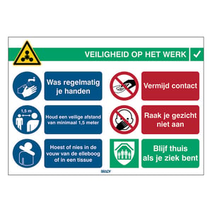 Afbeelding van Brady COVID-19-GEN-NL waarschuwingssticker veiligheid op werk | 1 stuk