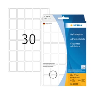Afbeelding van Herma 10608 multifunctionele etiketten | verwijderbaar | 19 x 27 mm | wit | 720 etiketten