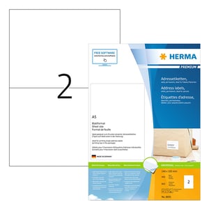 Afbeelding van Herma Premium 8691 permanent hechtende etiketten | A5 | 148 x 105 mm | wit | 800 etiketten