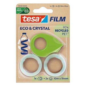 Afbeelding van Tesa Eco & Crystal plakband | transparant | 19 mm x 10 m | 2 rollen | met dispenser