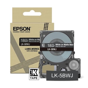 Afbeelding van Epson LK-5BWJ matte tape wit op zwart 18 mm (origineel)