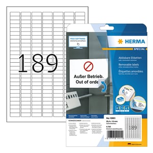 Afbeelding van Herma 10001 verwijderbare etiketten | A4 | 25,4 x 10 mm | wit | 4725 etiketten