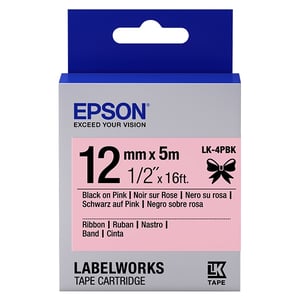 Afbeelding van Epson LK-4PBK satijnlint tape zwart op roze 12mm (origineel)