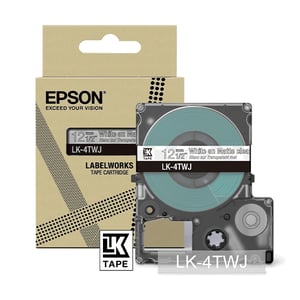 Afbeelding van Epson LK-4TWJ matte tape wit op transparant 12 mm (origineel)