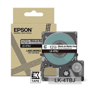 Afbeelding van Epson LK-4TBJ matte tape zwart op transparant 12 mm (origineel)