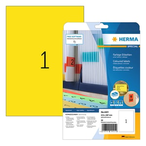 Afbeelding van Herma 4421 etiketten | verwijderbaar | A4 | 210 x 297 mm | geel | 20 etiketten