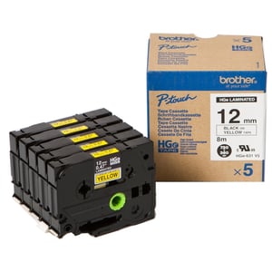 Afbeelding van Brother HGe-631V5 hoge resolutie tape zwart op geel 12mm x 8m 5 stuks (origineel)