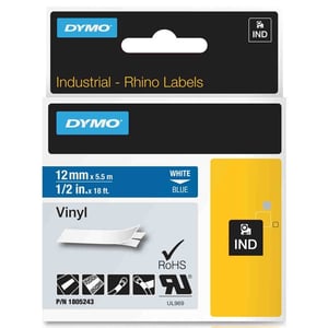 Afbeelding van DYMO 1805243 IND Rhino tape vinyl wit op blauw 12mm (origineel)