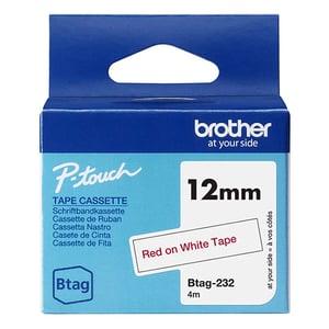 Afbeelding van Brother Btag-232 niet-gelamineerde tape rood op wit 12 mm (origineel)