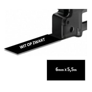 Afbeelding van DYMO 1805442 (extra) IND Rhino tape permanent polyester wit op zwart 6mm (huismerk)