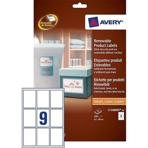 Afbeelding van Avery Zweckform L7108REV-20 productetiketten | wit | rechthoekig | 62 mm x 89 mm | 180 etiketten