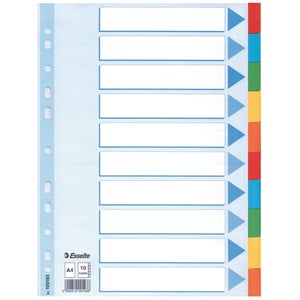 Afbeelding van Esselte 100193 A4 tabbladen | gekleurd karton | 10 tabs | 11-gaats